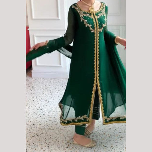 Pink Tulip Studio Pakistani Indian Designer Wear Bottle Green Outfit - Pink Tulip Studio Pakistani Indian Designer Wear Bottle Green Outfit -