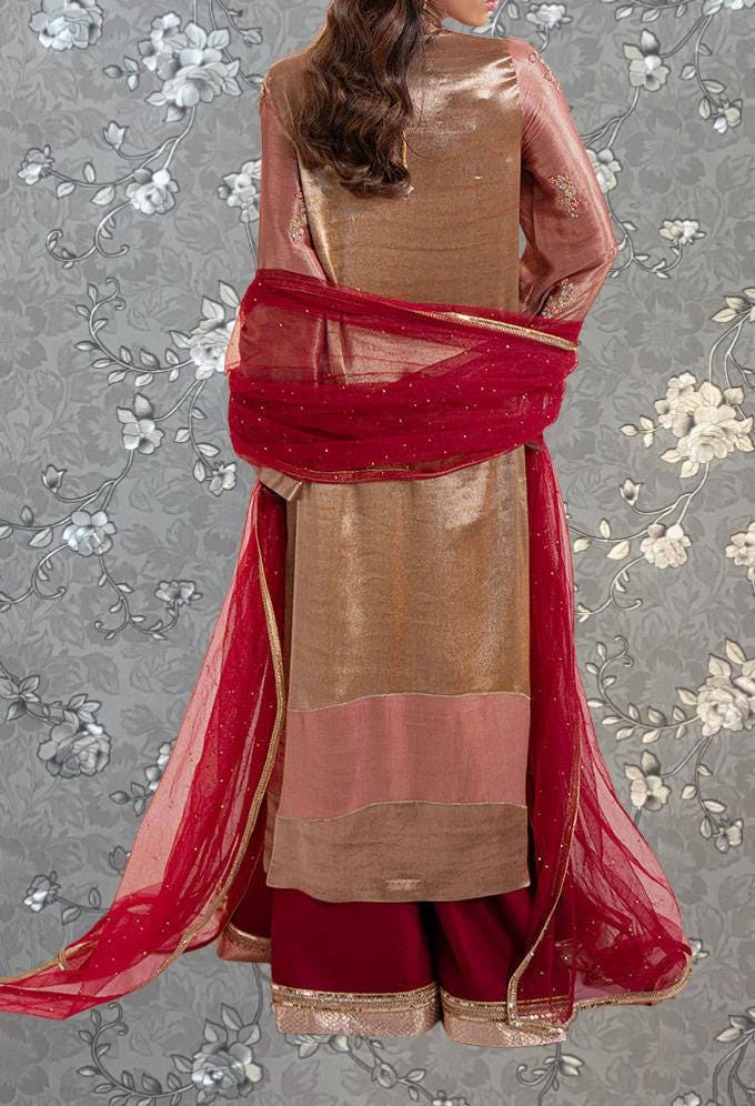 Golden Rose Embellished Formal Dress – Traditional 2-Piece Set by Pink Tulip PR-0330