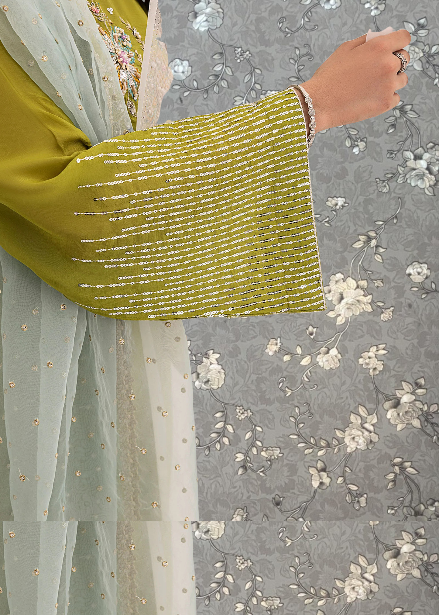 Olive Green Embroidered 3-Piece Suit | Organza Dupatta & Silk Blend Outfit for Women | Pink Tulip PR-0408