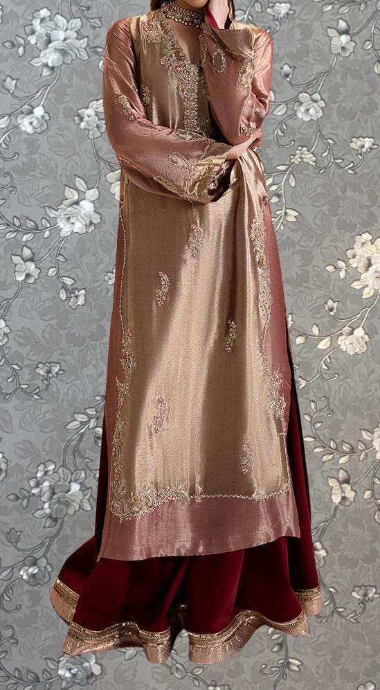 Golden Rose Embellished Formal Dress – Traditional 2-Piece Set by Pink Tulip PR-0330