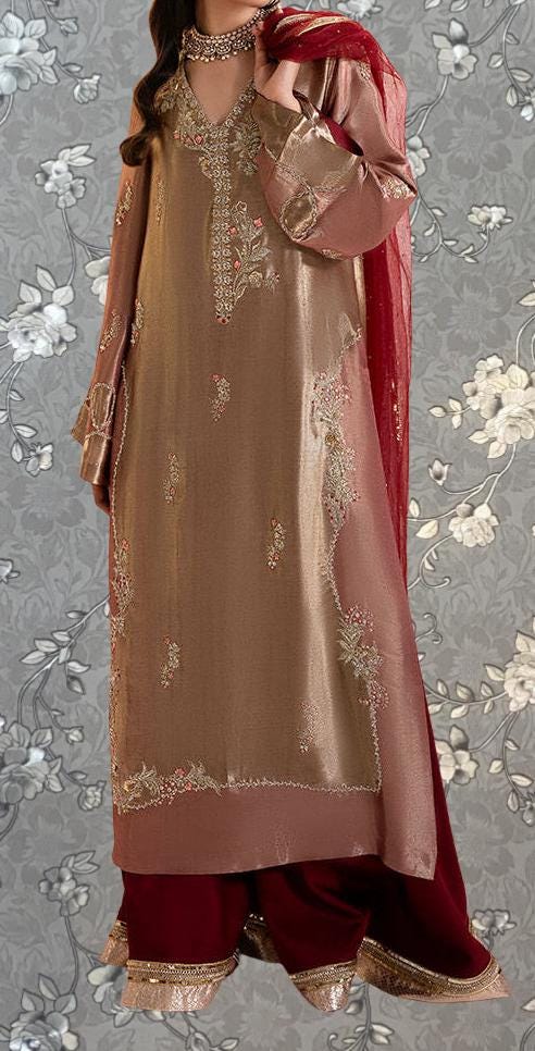 Golden Rose Embellished Formal Dress – Traditional 2-Piece Set by Pink Tulip PR-0330