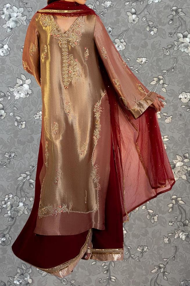 Golden Rose Embellished Formal Dress – Traditional 2-Piece Set by Pink Tulip PR-0330