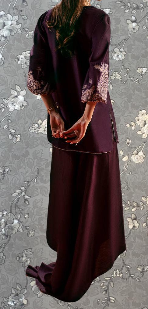 Plum Blossom Embroidered Formal Dress – 3 Piece Designer Outfit by Pink Tulip PR-0329
