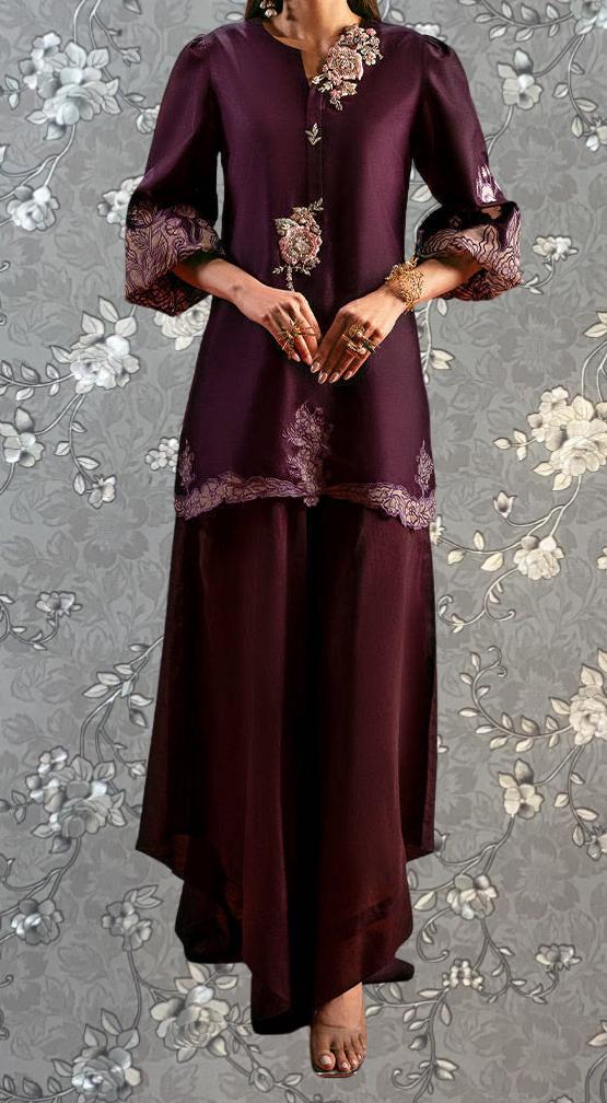 Plum Blossom Embroidered Formal Dress – 3 Piece Designer Outfit by Pink Tulip PR-0329