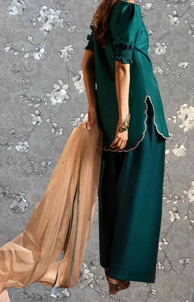 Emerald Green Embroidered Formal Suit – 3-Piece Modest Ensemble by Pink Tulip PR-0333