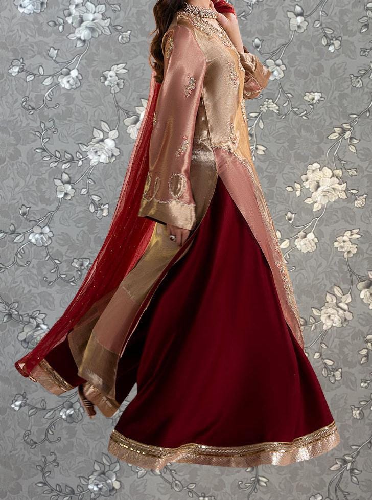 Golden Rose Embellished Formal Dress – Traditional 2-Piece Set by Pink Tulip PR-0330
