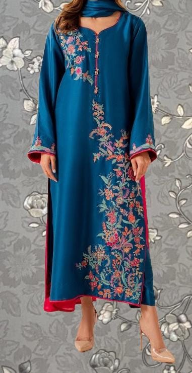Blue Embroidered Dress with Dupatta | Elegant Eid Outfit Pink Tulip PR-0274