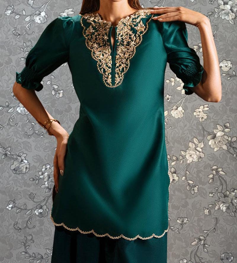 Emerald Green Embroidered Formal Suit – 3-Piece Modest Ensemble by Pink Tulip PR-0333