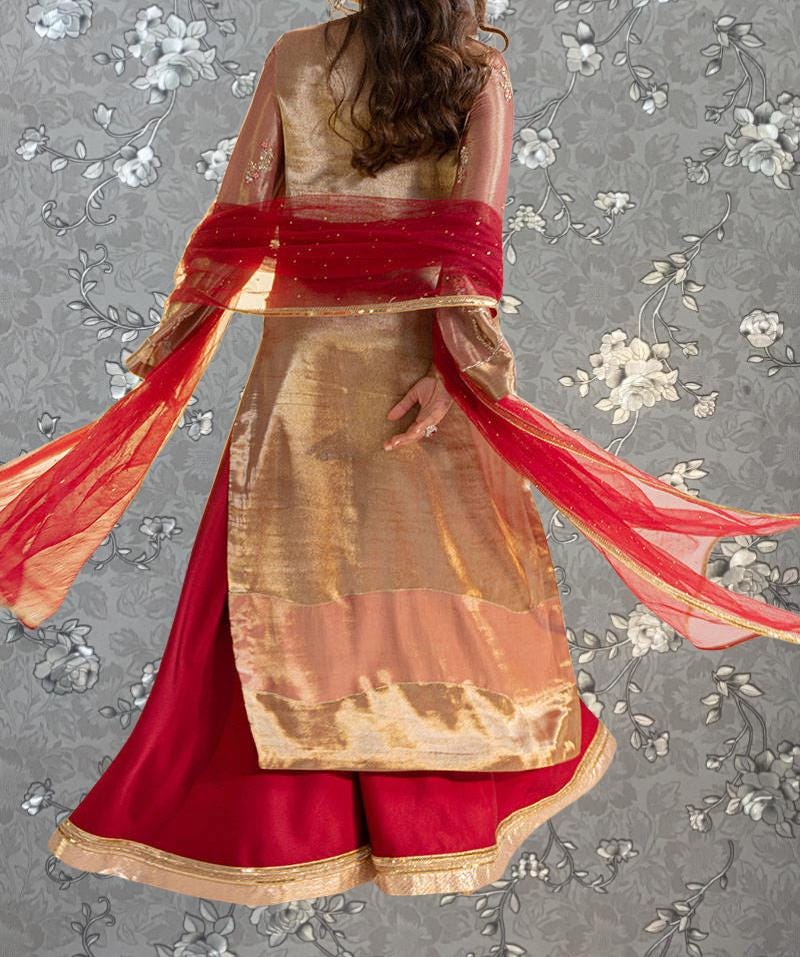 Golden Rose Embellished Formal Dress – Traditional 2-Piece Set by Pink Tulip PR-0330