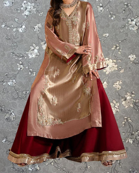 Golden Rose Embellished Formal Dress – Traditional 2-Piece Set by Pink Tulip PR-0330