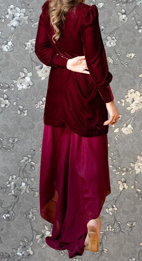 Crimson Velvet Embroidered Formal Suit | 2-Piece Pakistani Outfit by Pink Tulip PR-0335