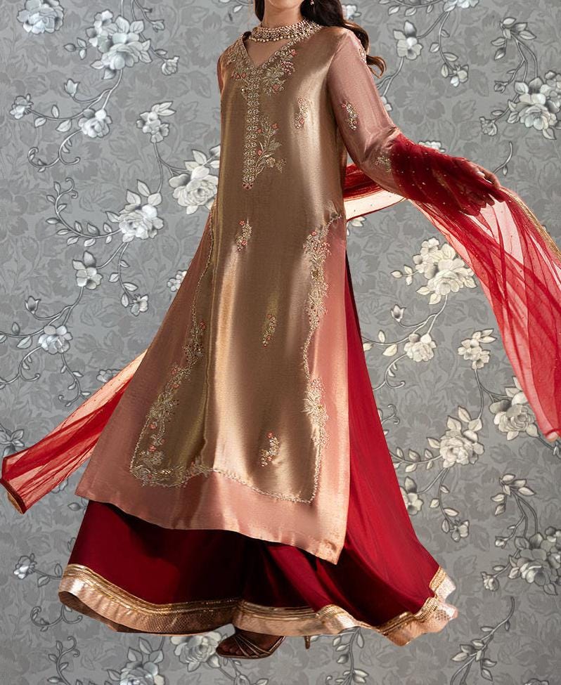 Golden Rose Embellished Formal Dress – Traditional 2-Piece Set by Pink Tulip PR-0330