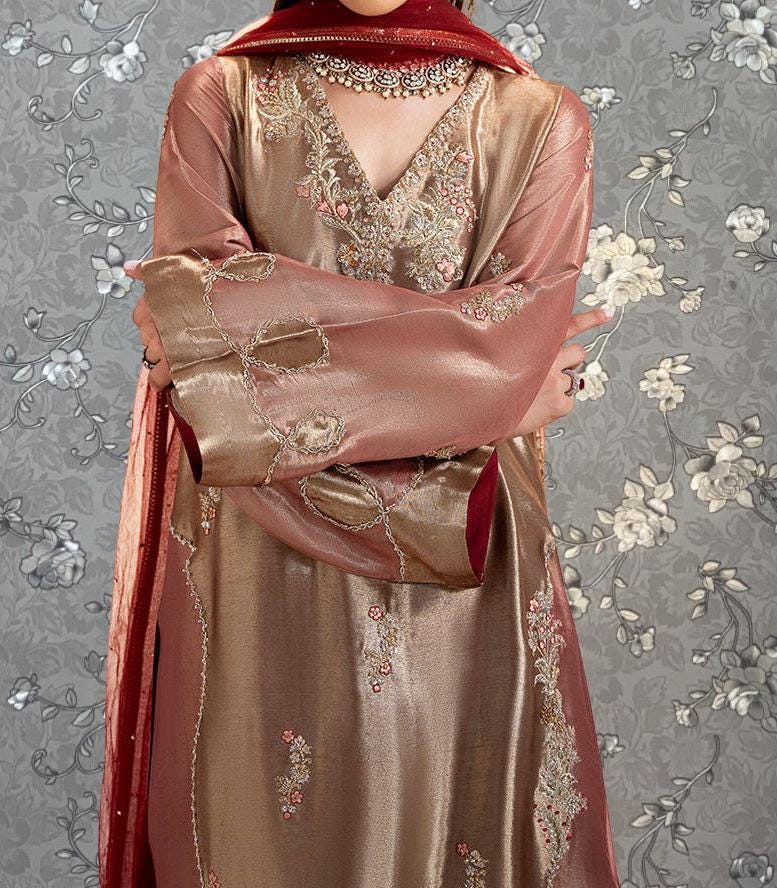 Golden Rose Embellished Formal Dress – Traditional 2-Piece Set by Pink Tulip PR-0330